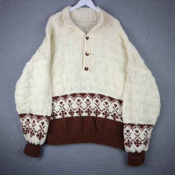 Mens Hand Knit Chunky Puillover Sweater Vintage 1990s 3XL-4XL - Picture 1 of 7